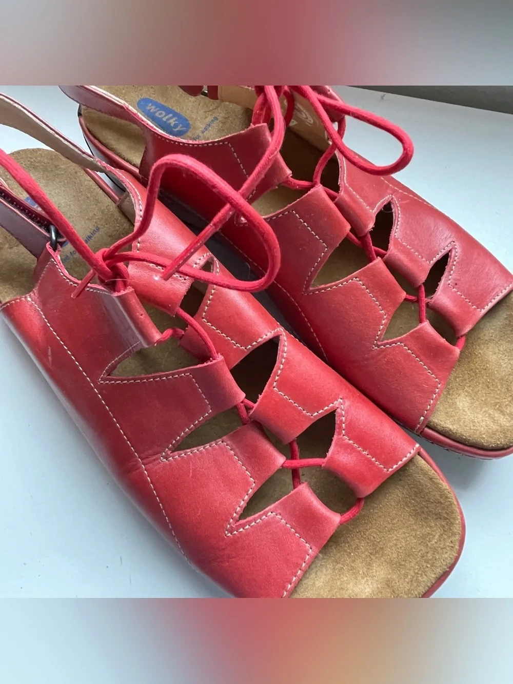 Wolky sz 12 Comfort Kite Sandal Red Leather Platform Walking Ultra Lite
